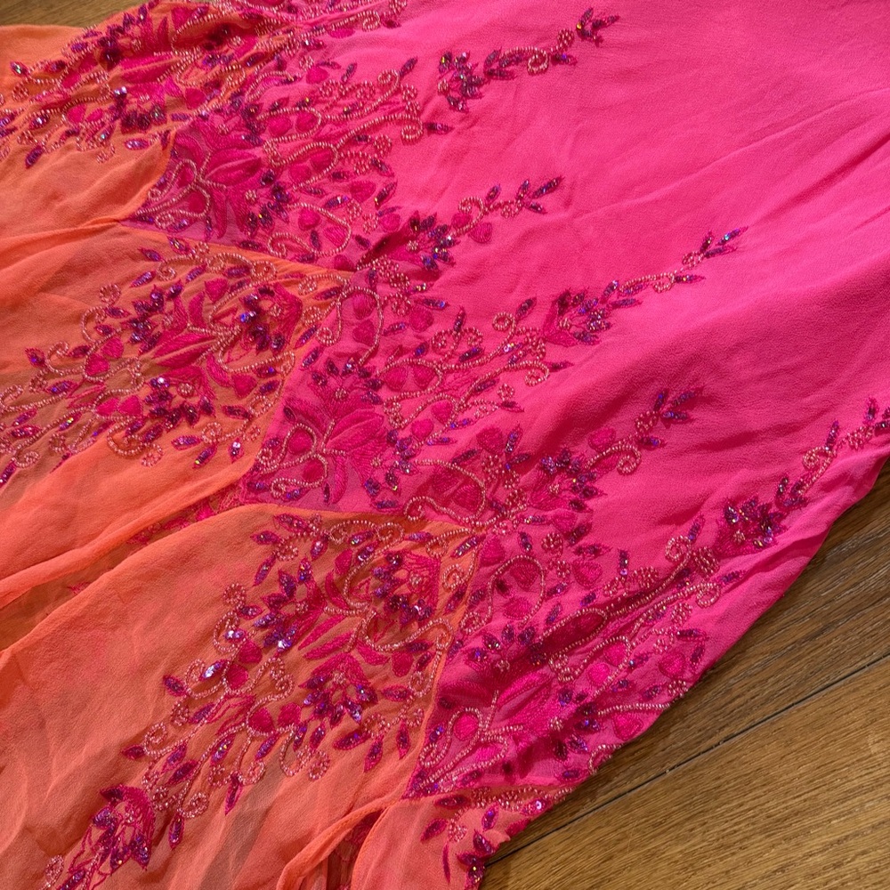 Vintage Y2K 100% Silk Beaded Dress Vintage Beaded Dress Fairy Ombré Rainbow Prom - Picture 4 of 17